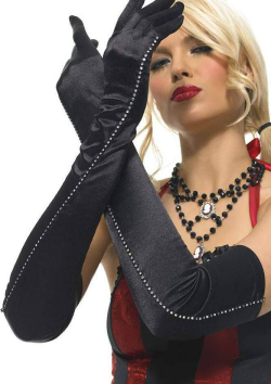 Elegante lange Satin Strass Handschuhe - Gr. S-L