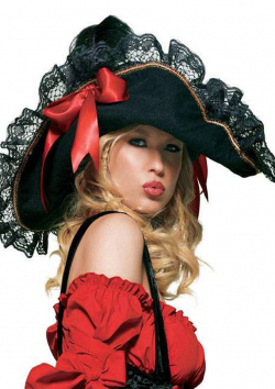 Eleganter Piraten Hut mit Spitze schwarz-rot - Gr. S-L