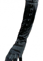 Elegante lange Satin Handschuhe mit Knopfleiste schwarz - Gr. S-L