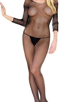 Langarm Netz Catsuit ouvert schwarz