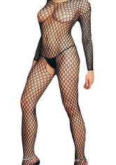 Langarm Grob-Netz Catsuit ouvert schwarz - Gr. S-L