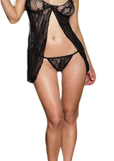 Spitzen Set: Babydoll & String schwarz