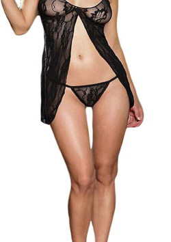 Spitzen Set: Babydoll & String schwarz