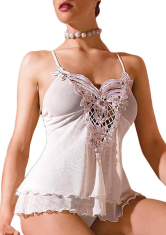 Luxus Strass Babydoll mit String creme