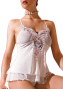 Luxus Strass Babydoll mit String creme