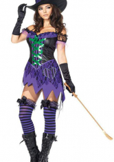 Bezauberndes Hexen Minikleid Kostüm mit Hut schwarz-lila