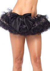 Tüll Minirock Petticoat mit Pailletten & Schleife schwarz - Gr. S-L